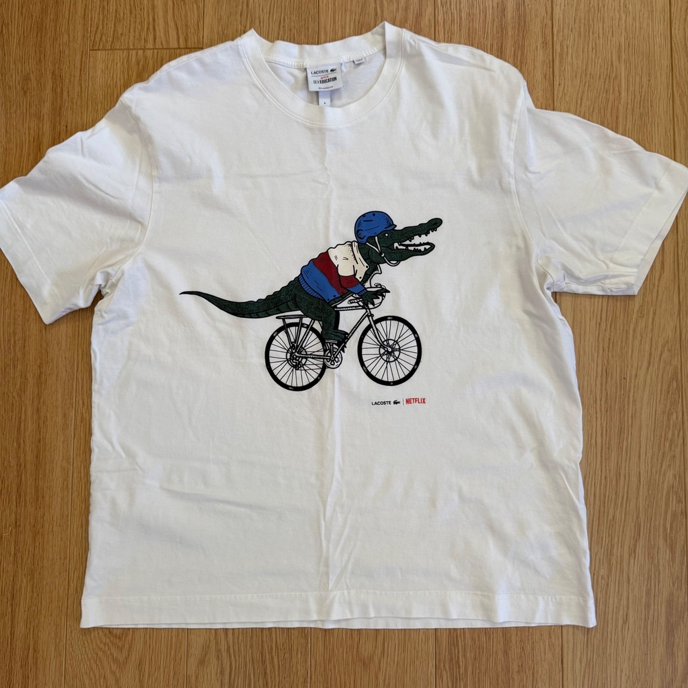 Lacoste Netflix Sex Education Mens 8 3XL White‎  Relaxed Fit Croc Bike